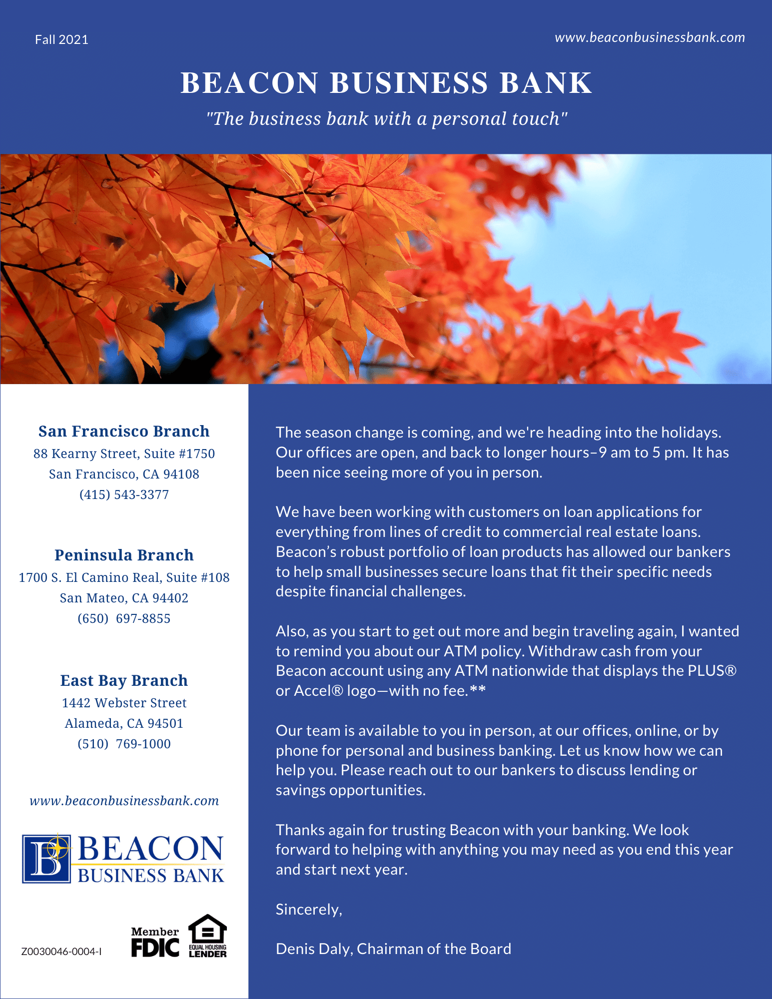 Beacon's Fall 2021 Newsletter page 1
