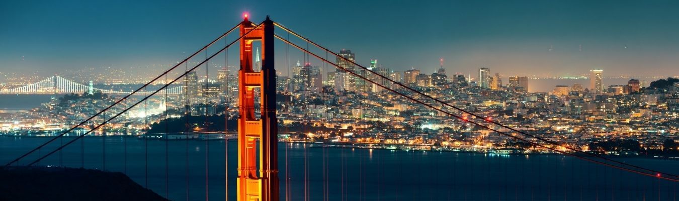 Photo of the Golden Gate Bridge and San Francisco skyline.